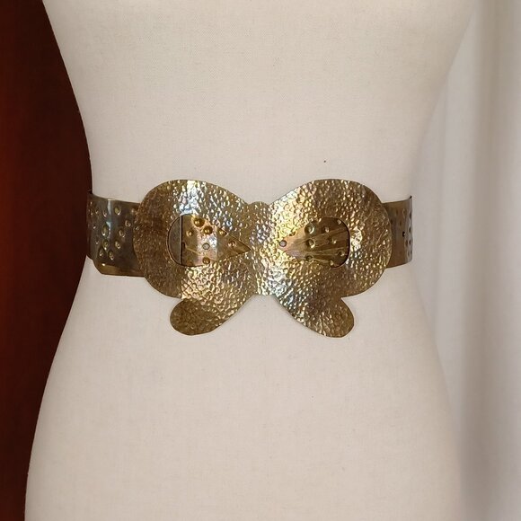 Vintage Hammered Brass Bow Belt, 24 - 32\